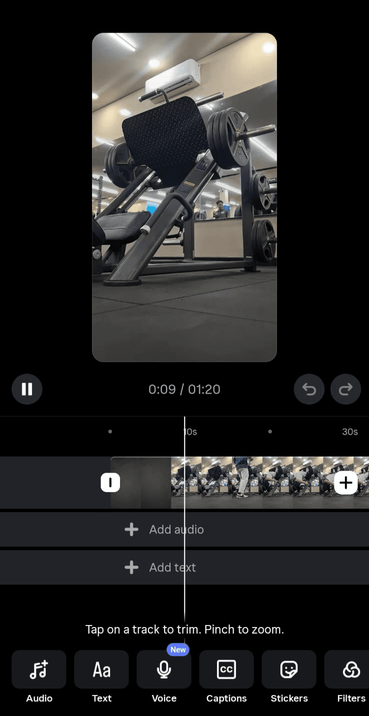 screenshot of Reel's edit section from Instagram
