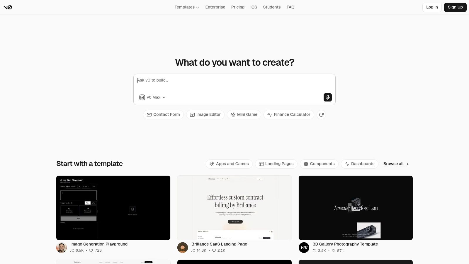 v0 by Vercel (Generative UI to production React/Next.js)