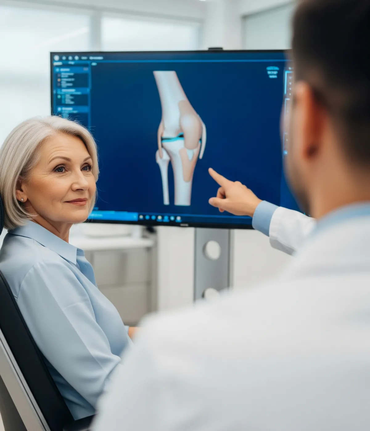 Our orthopedic specialist offering a consultation for robotic knee replacement.