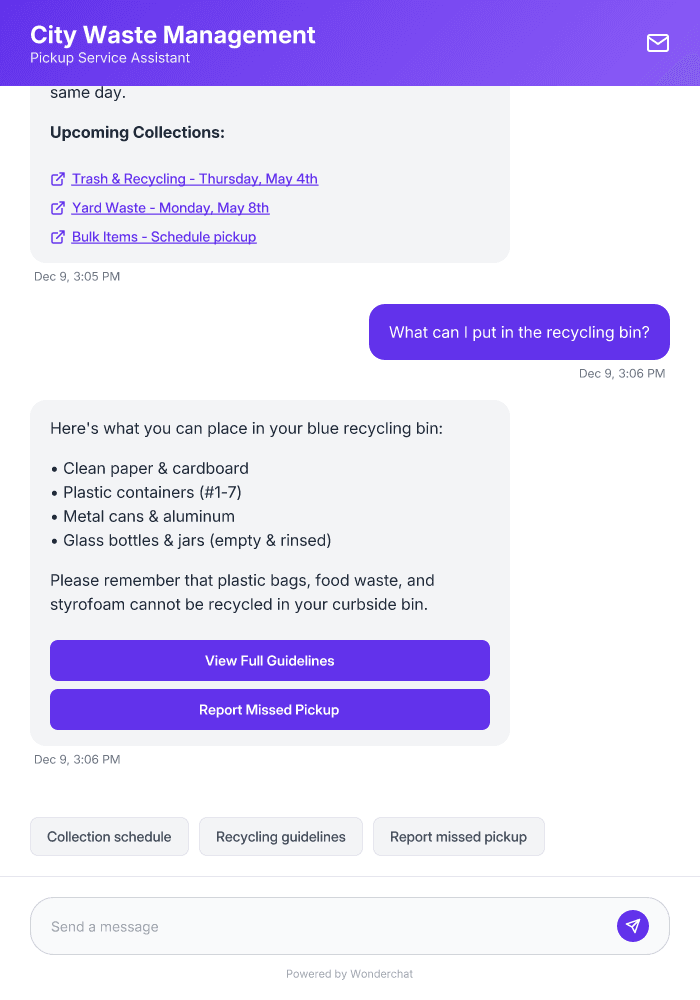 Trash & Recycling Pickup AI Chatbot Template