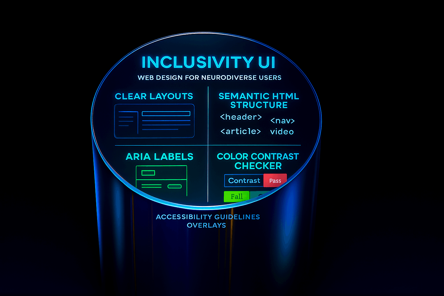 Accessible web design interface highlighting neurodiversity-friendly patterns beyond contrast ratios.