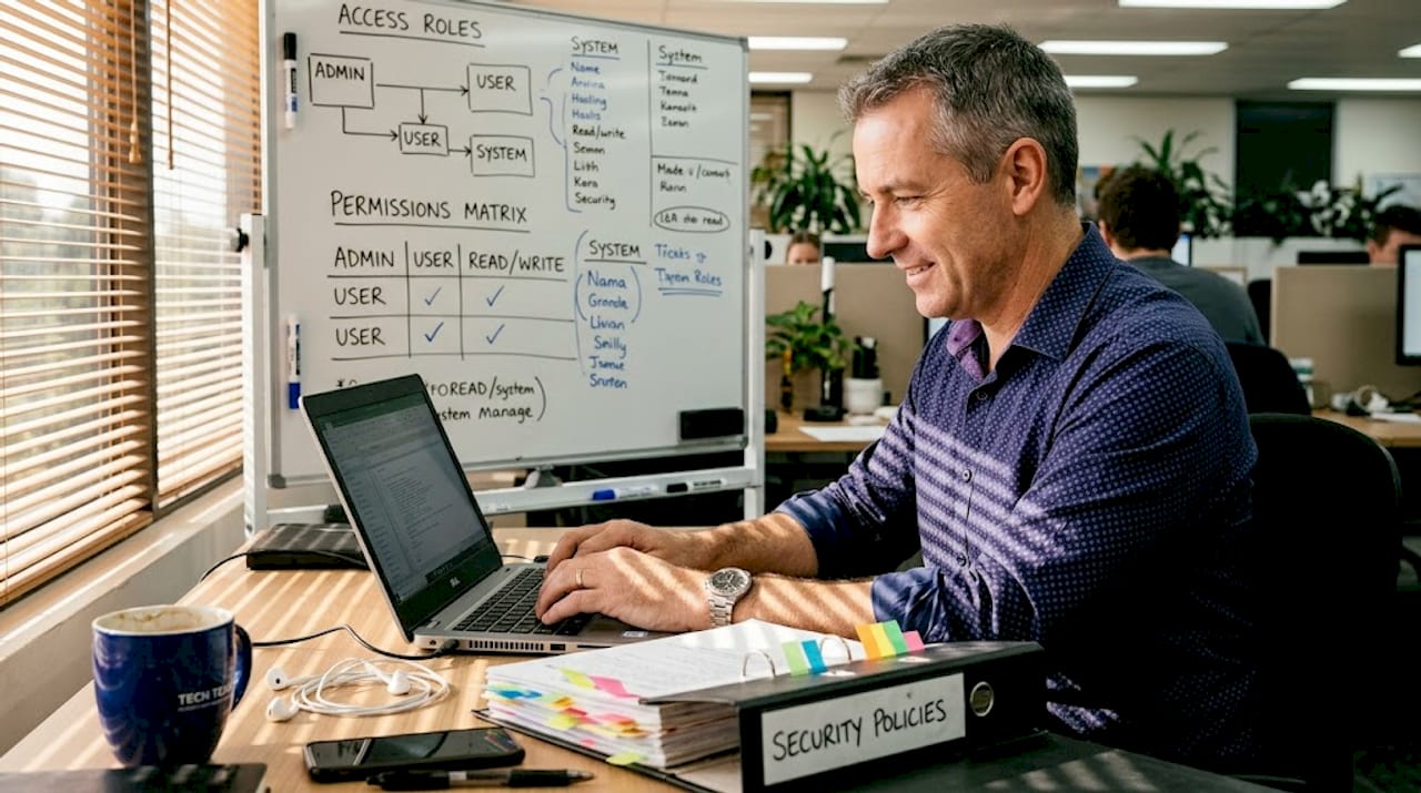 IT manager assigning access roles in office