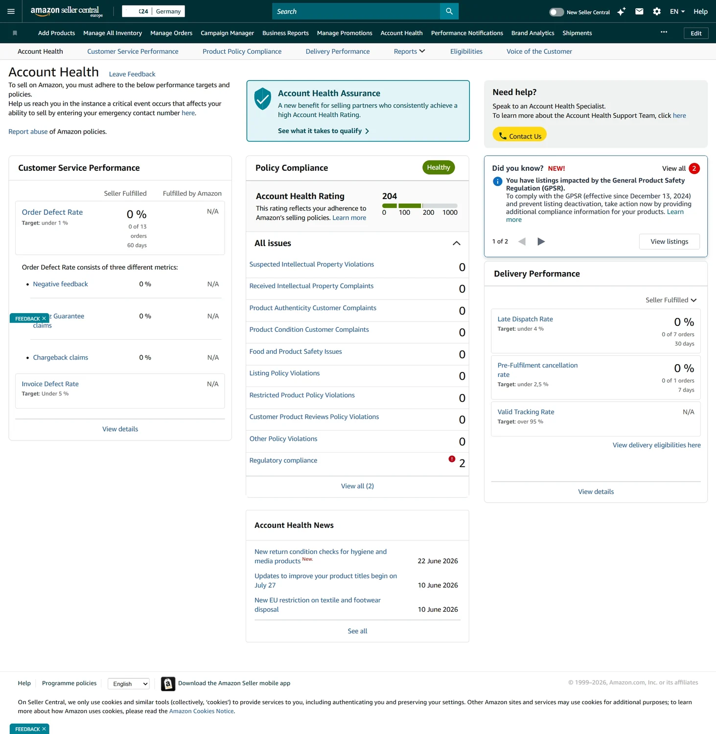 Tack24 Germany account health after remediation