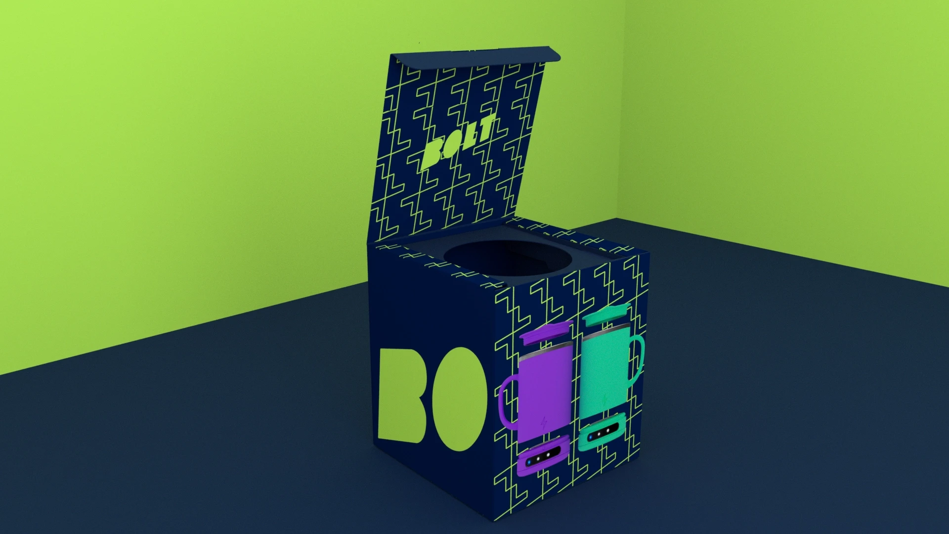 Bolt self heating mug packaging design