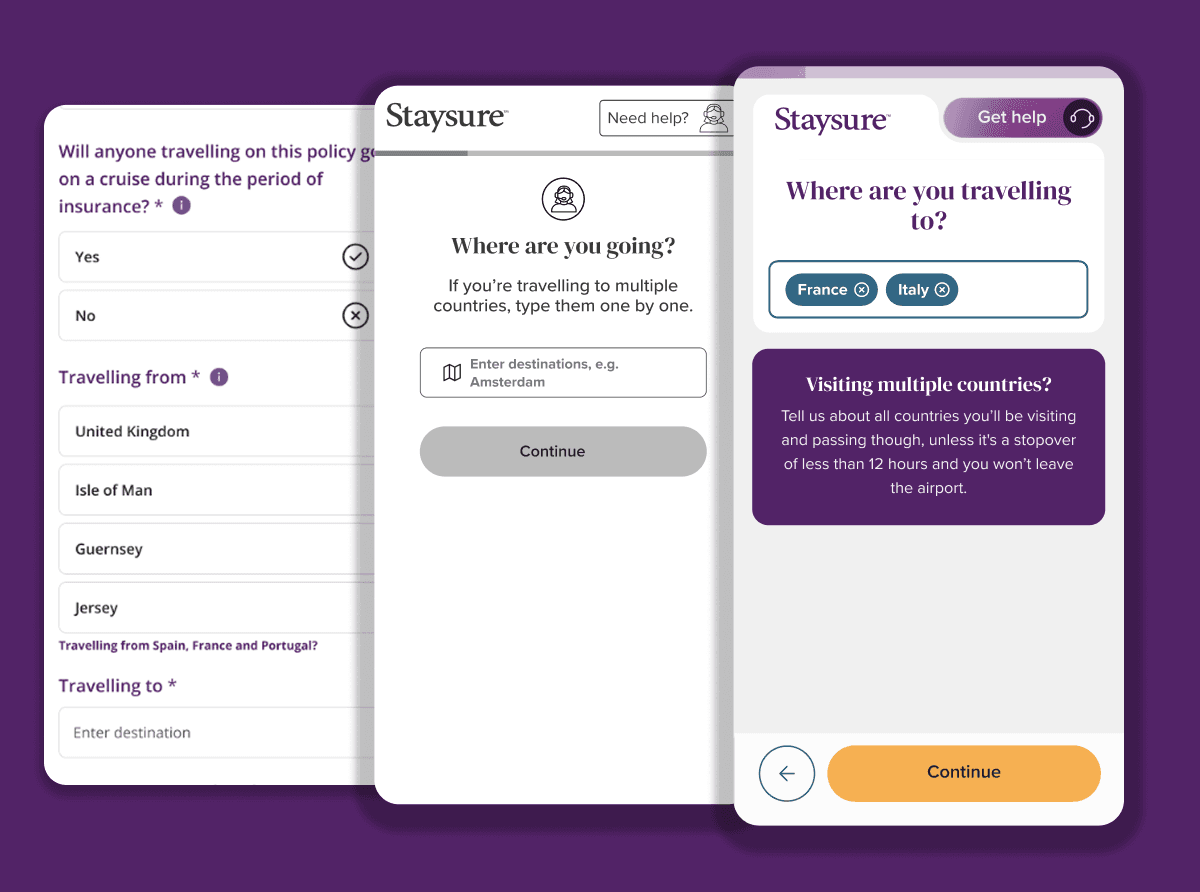 the flow showing moving from the old quote journey, to wireframes and finally to the new execution