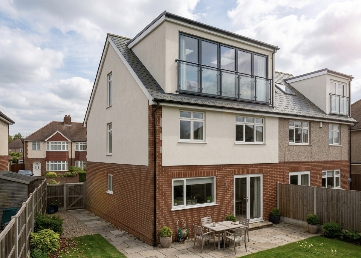 Modern terracotta architecture studio with curved ceilings, grid windows, round tables, stools, plants, and a contemporary chandelier.