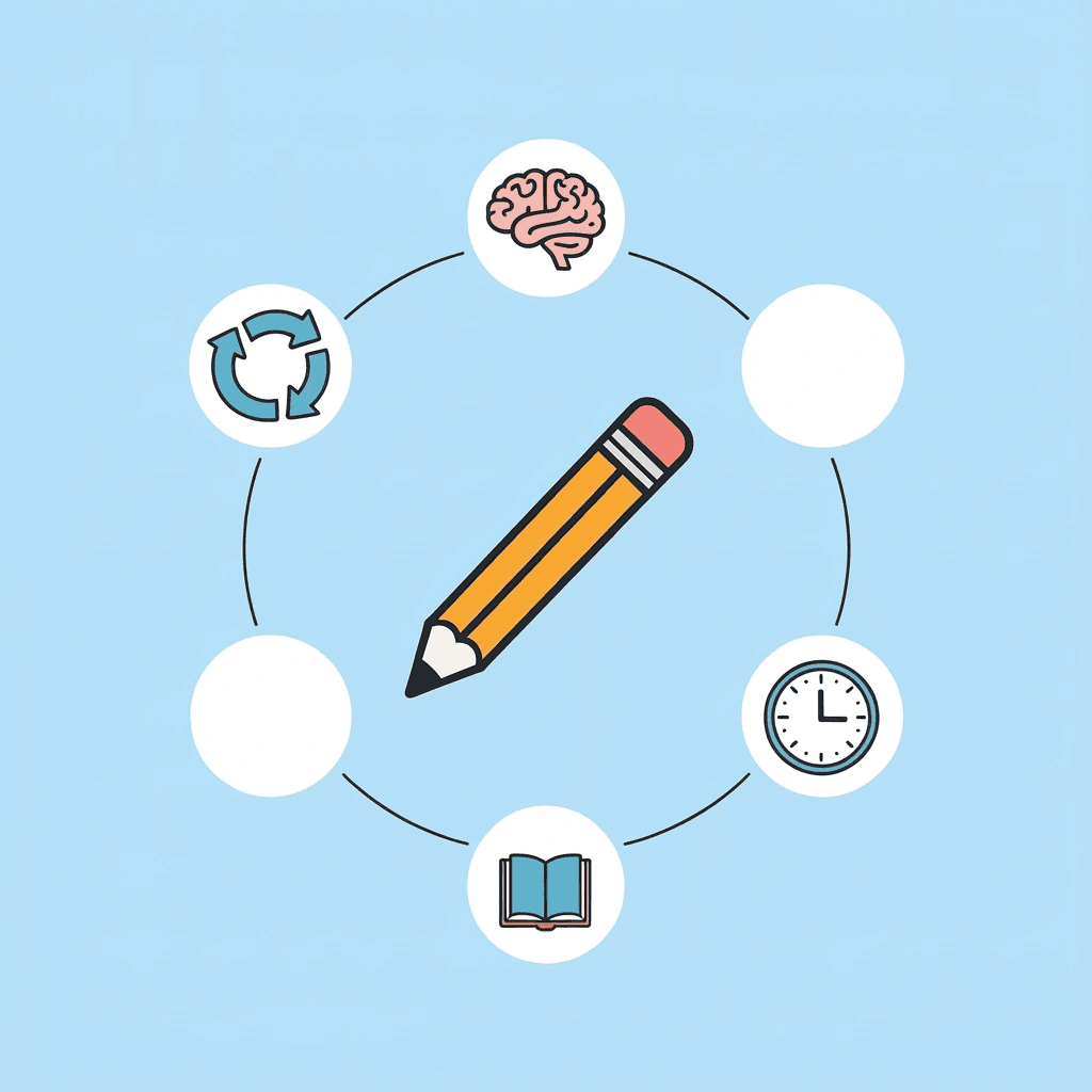 Central hub showing how tracing activities connect motor skill development, pre-writing skills, creative play, and engagement