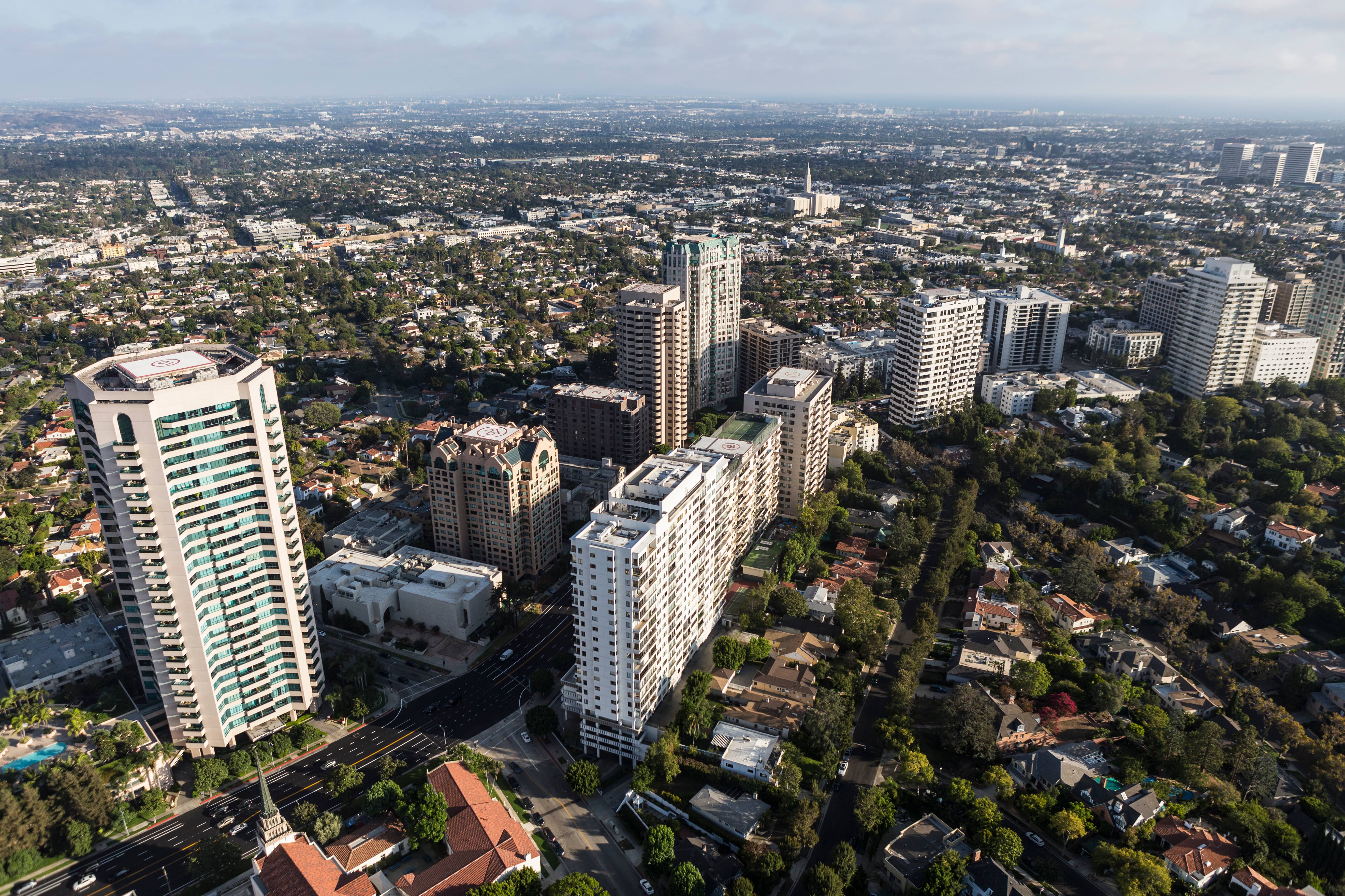 Aerial view illustrating Los Angeles multifamily SB79 development impact across West LA