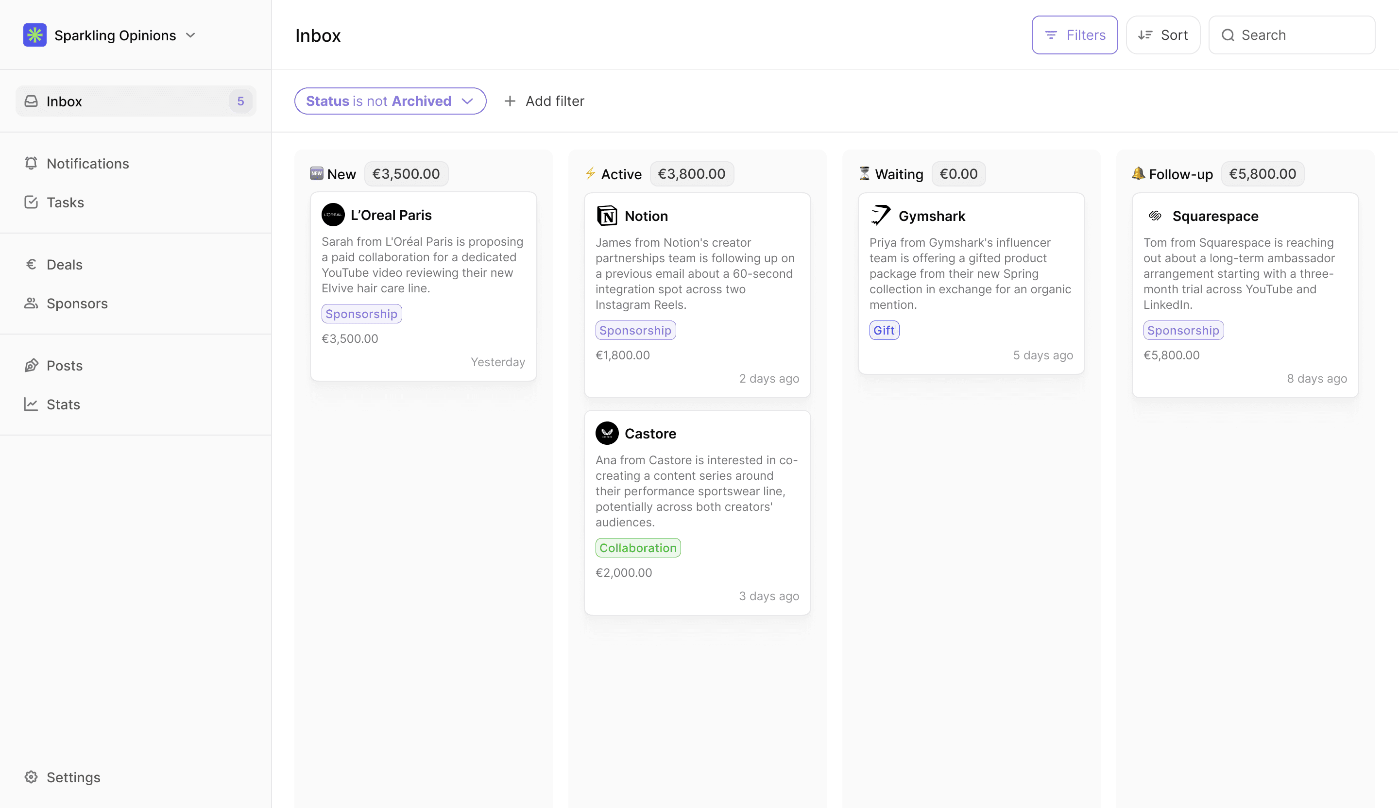 Business dashboard showing revenue, deals, customer list, growth chart, and new activity. 