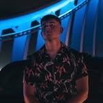 persona portrait image man with orange background and person's image on top