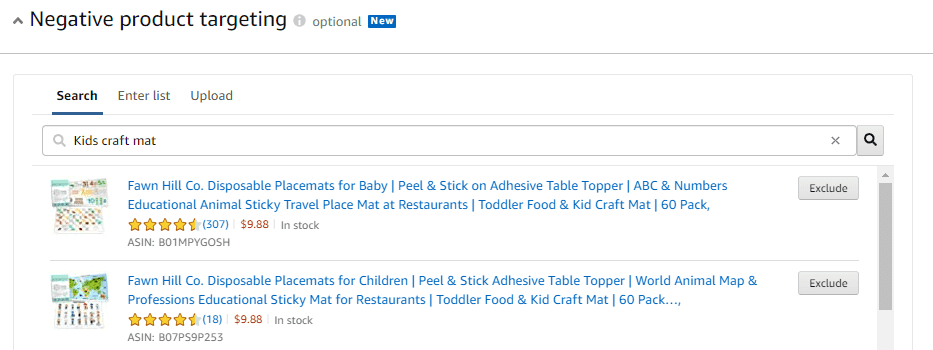 Negative product targeting introduced in Sponsored Product Ads