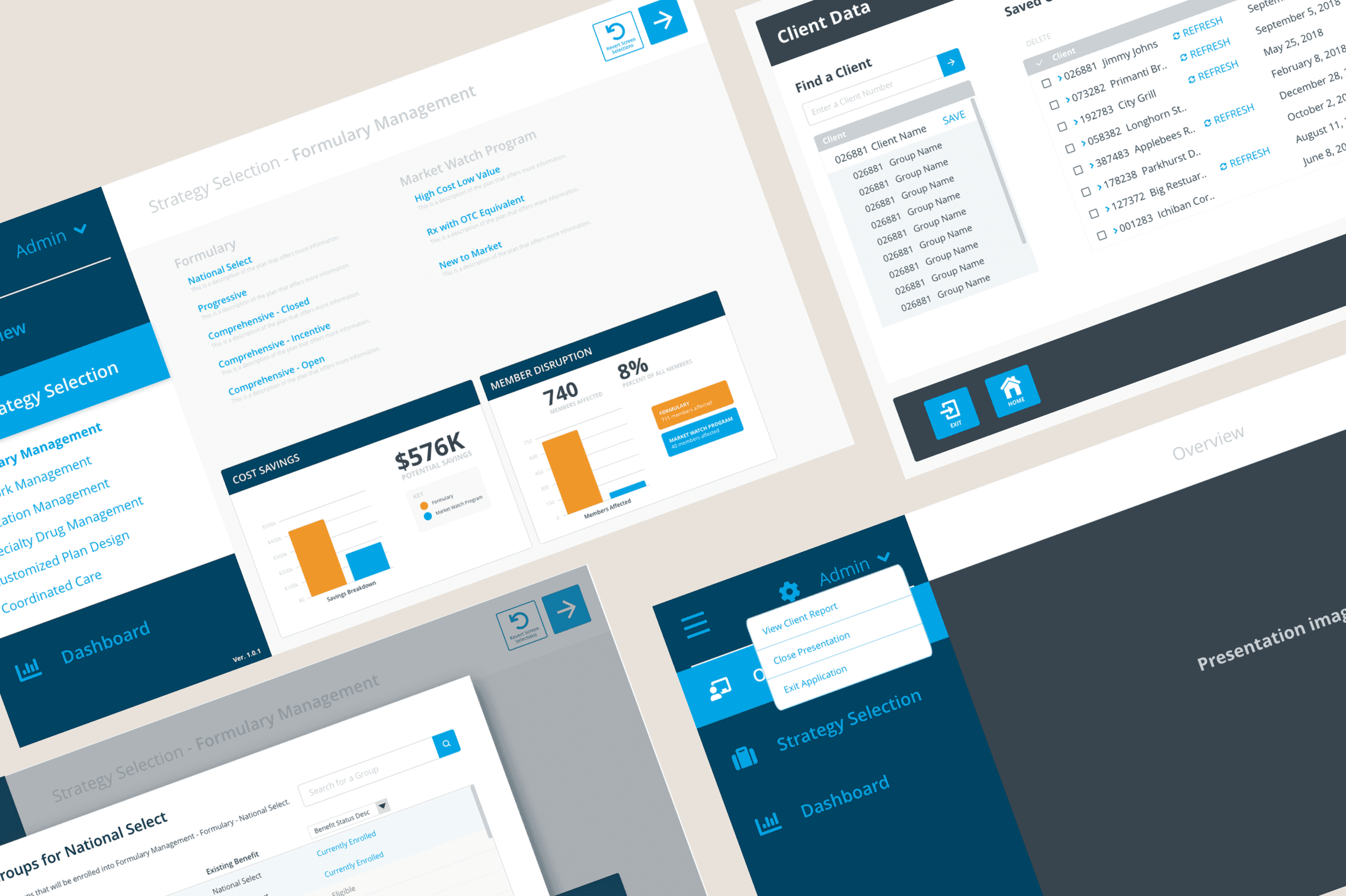 Web dashboard screens