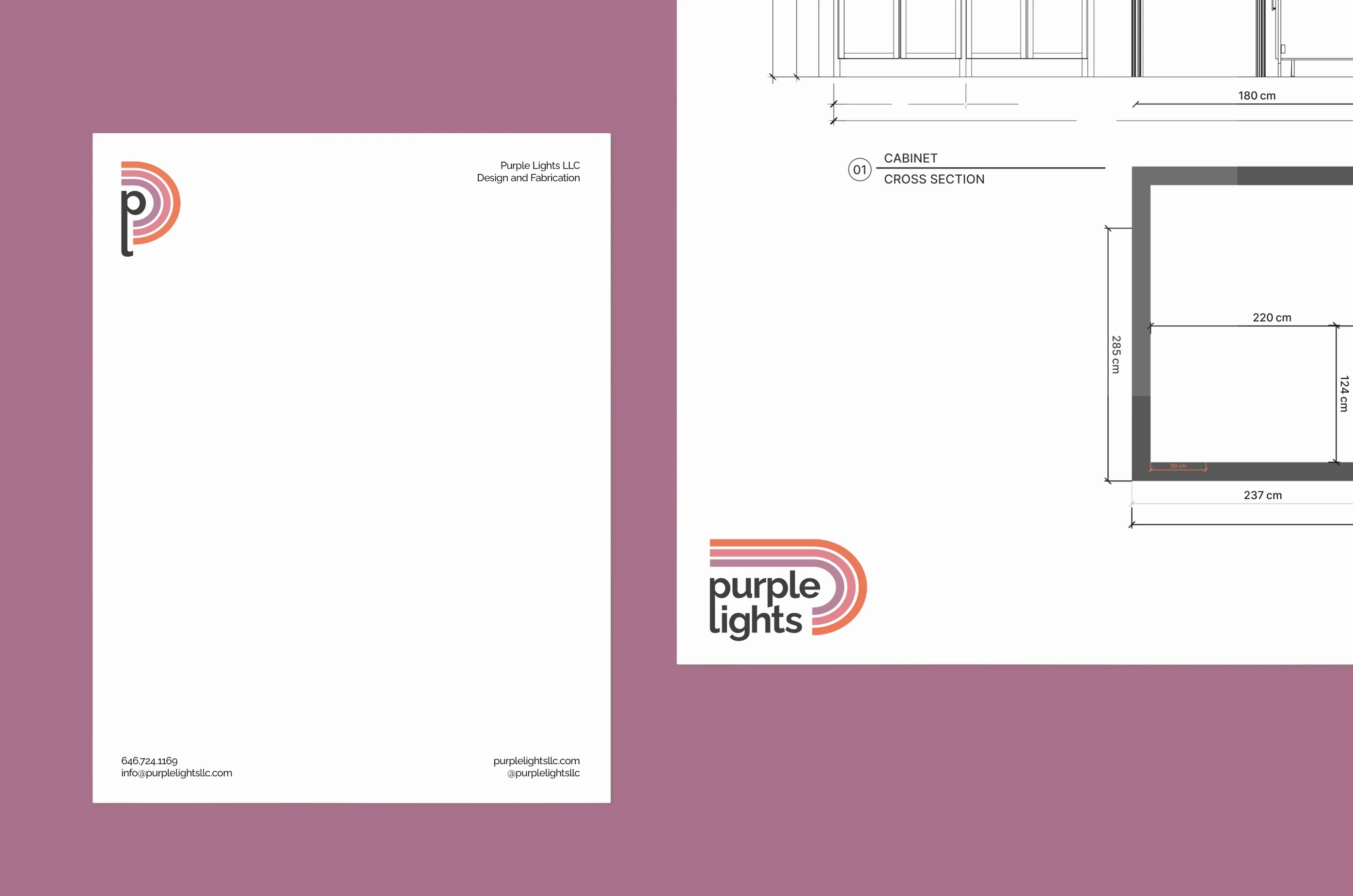 Purple Lights — Stationery set and branded blueprints — Brand collateral