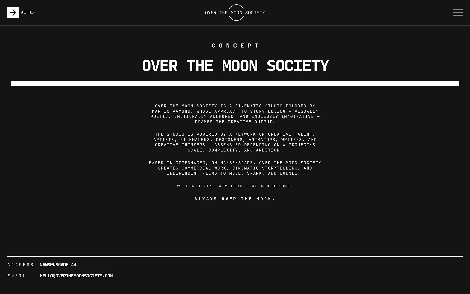 Screenshot of Over The Moon Society About page