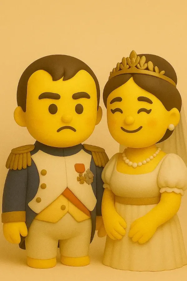 Стилизованные 3D-эмодзи Наполеон Бонапарт и Жозефина Богарне, историческая пара, иллюстрация их совместимости по биоритмам