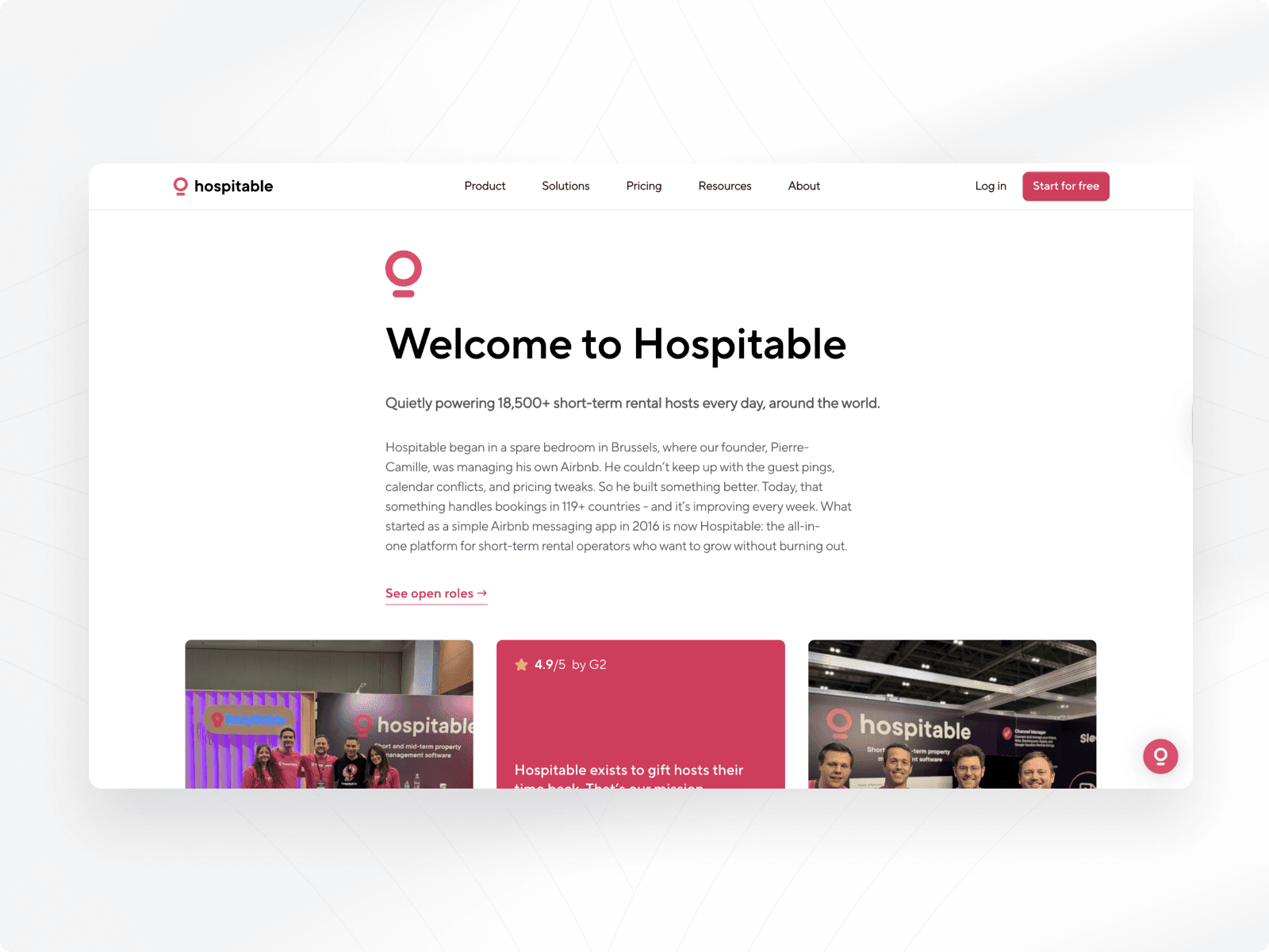 Hospitable about us page mockup