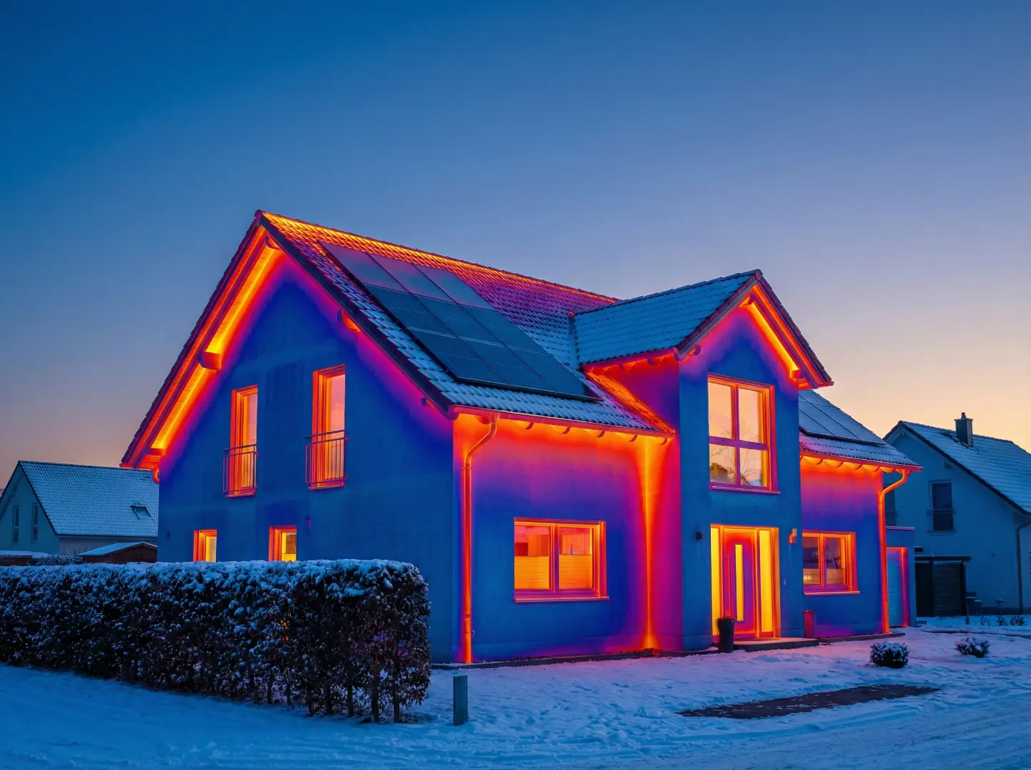 Maison avec déperdition thermique visible. Mauvaise isolation et perte d'énergie.