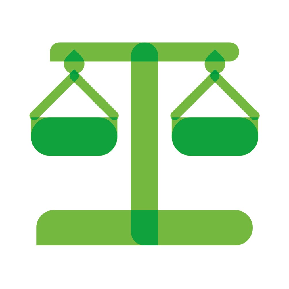 Stylized icon of the scales of justice