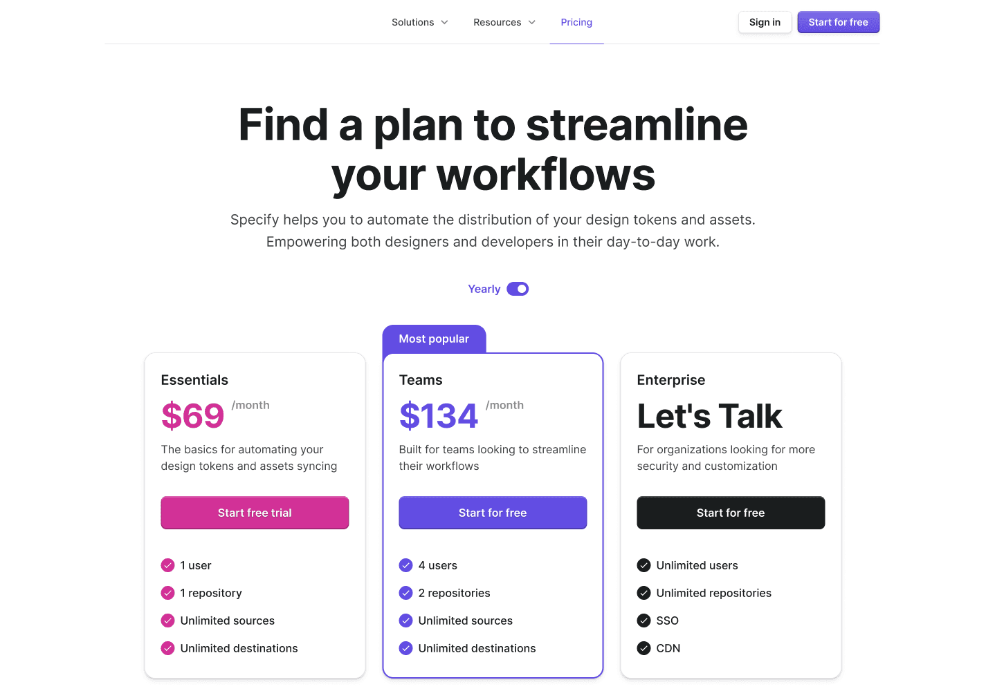 Prcing page component design