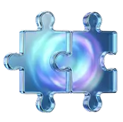 Interlocking glass puzzle pieces glowing blue