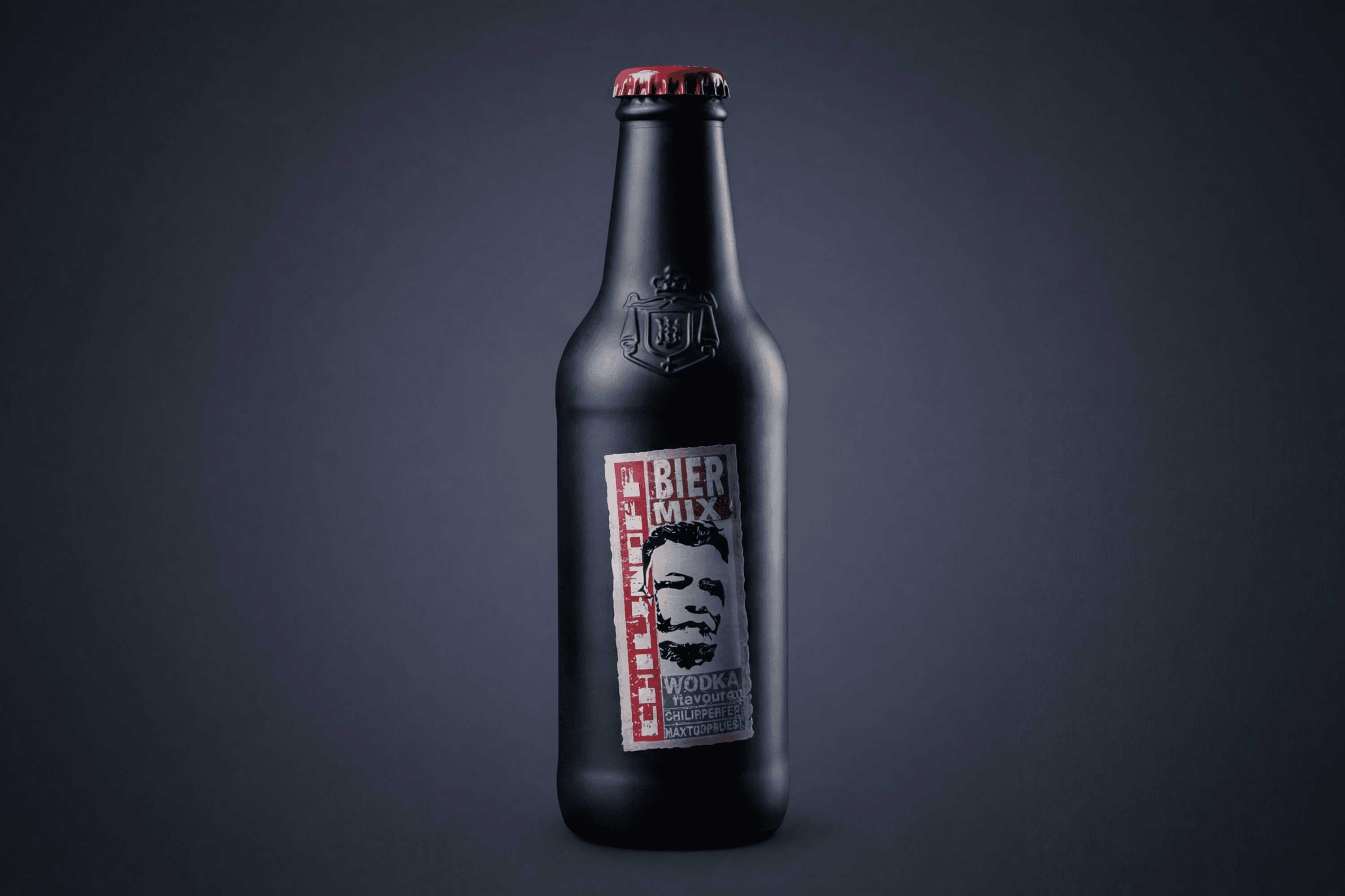 Black bottle with "Bier Mix" vodka flavor label