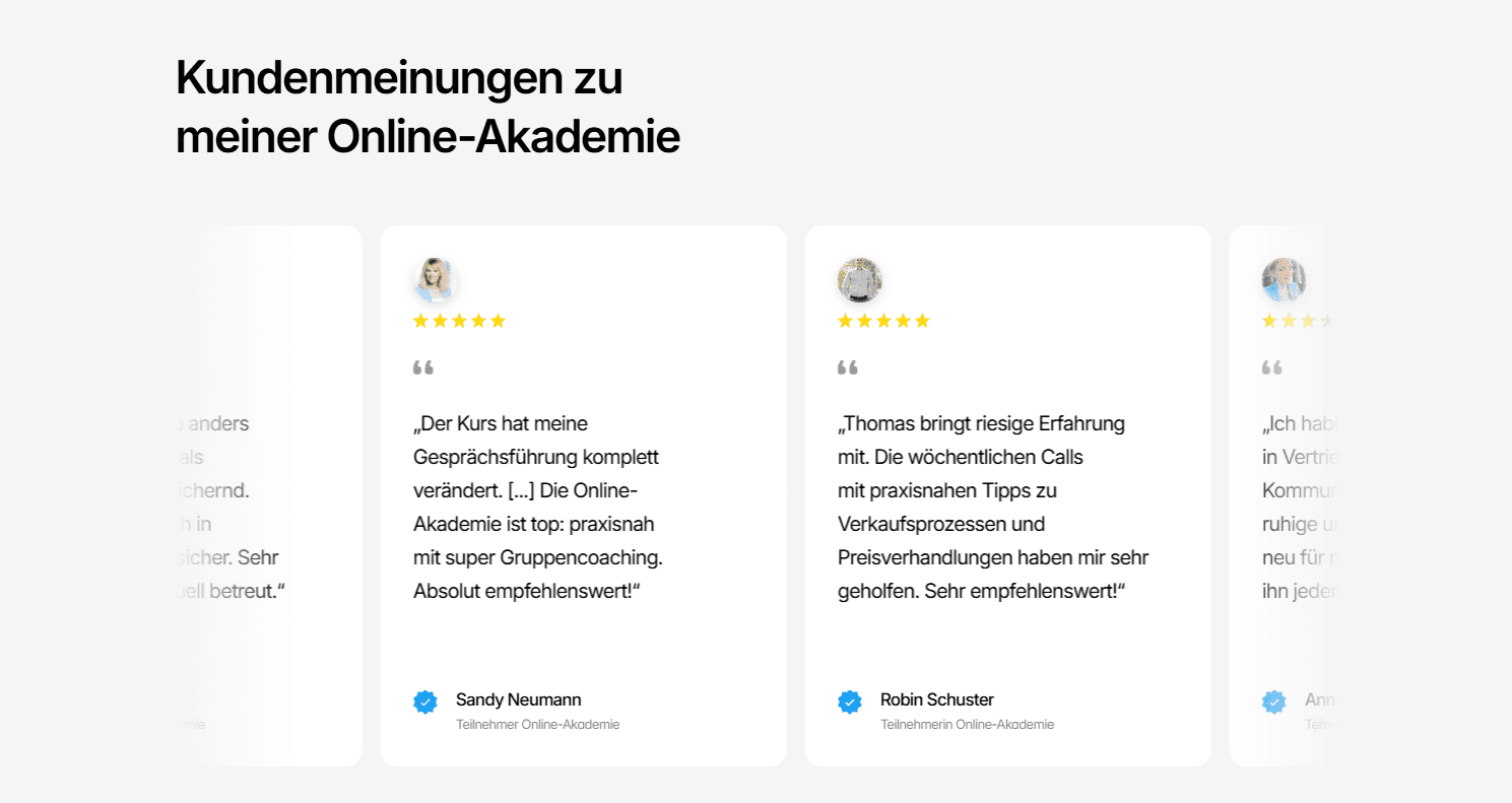die testimonial-Sektion von thomas hammer