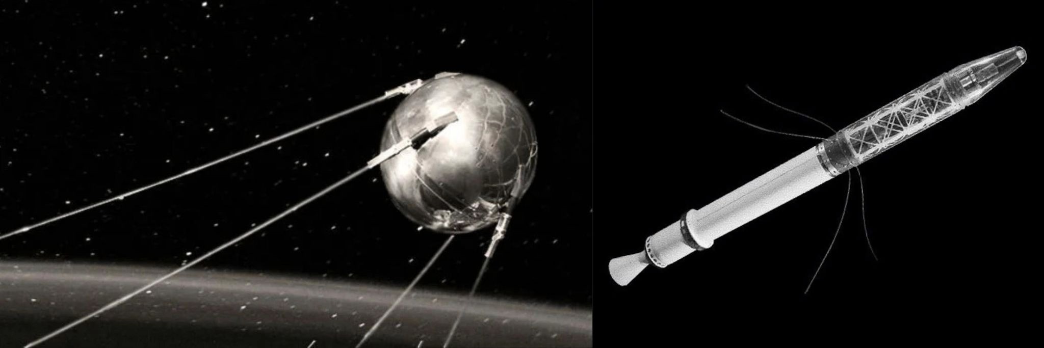 Sputnik 1 (left) and Explorer 1 (right).