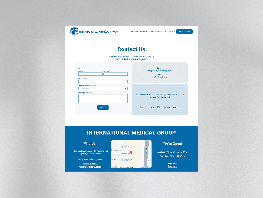 screen shot of contact section