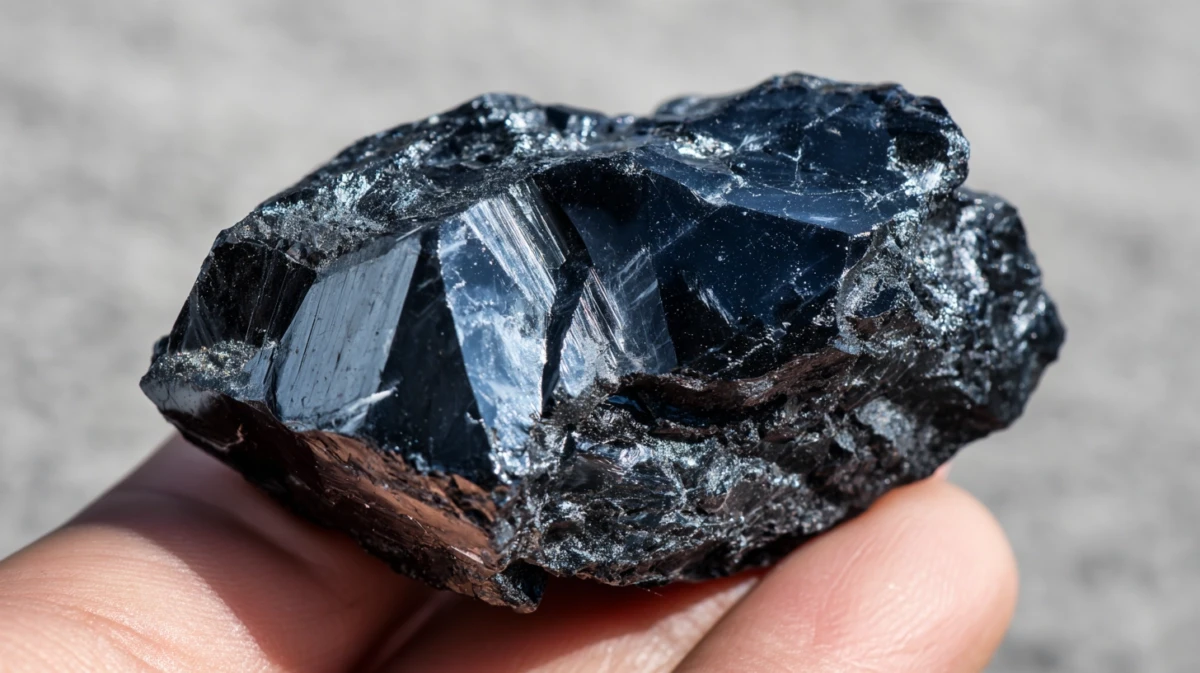 Black obsidian stone showing volcanic glass surface