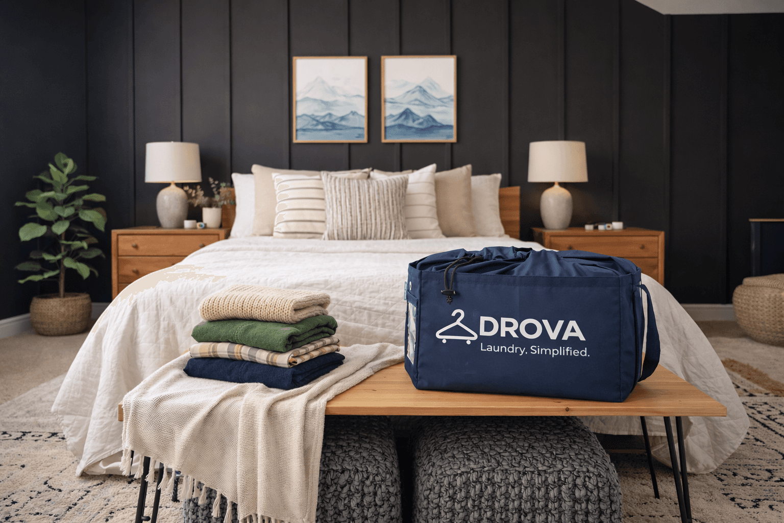 Laundry basket waiting in front of a modern washing machine in a home