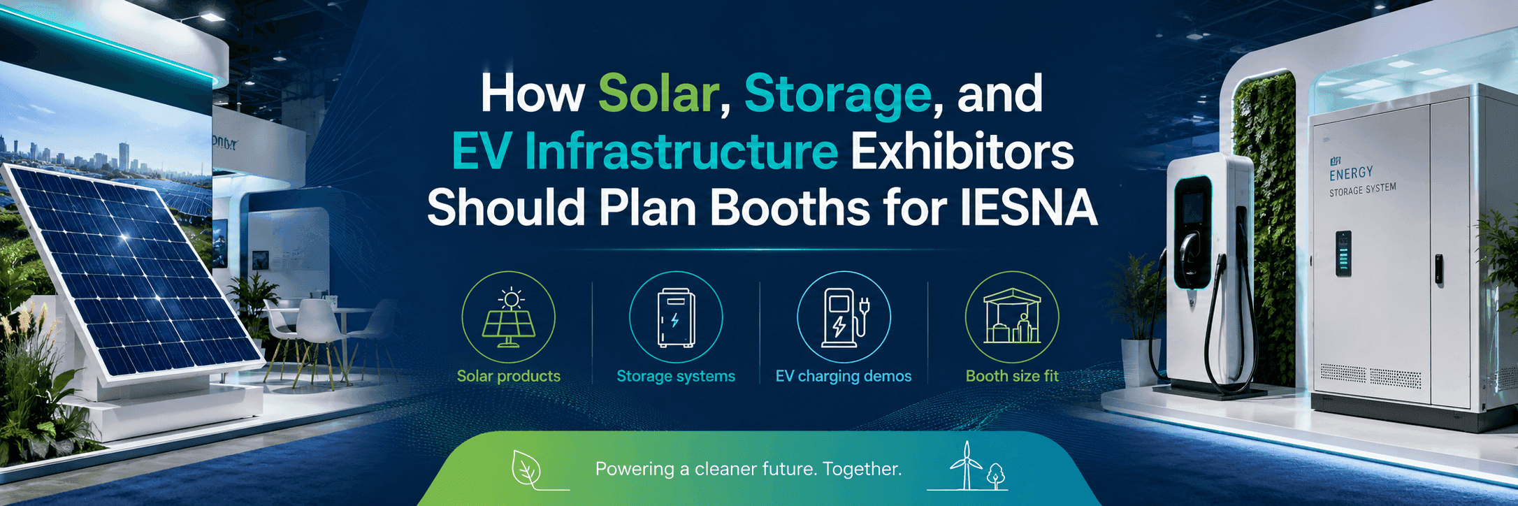 IESNA solar storage and EV infrastructure booth with clean energy displays