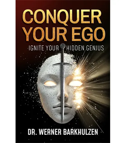 Motivational book cover design for a self-help guide on mastering one's ego, featuring bold and empowering visuals