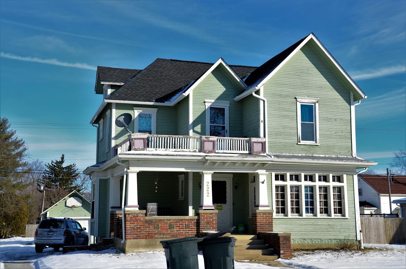 Residential real estate in winter with blue skies
