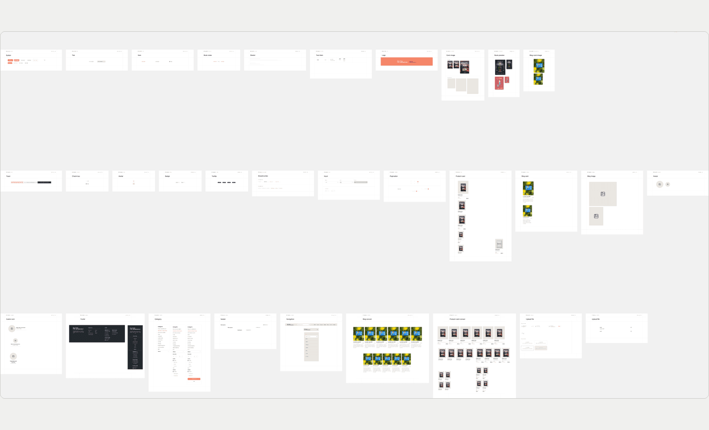 Přehled 33 komponent design systému nakladatelství.