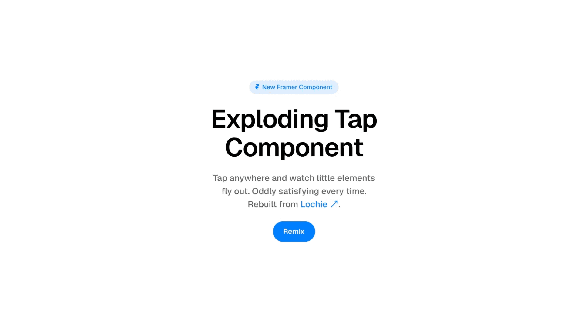 Exploding Tap Component title with remix button on white