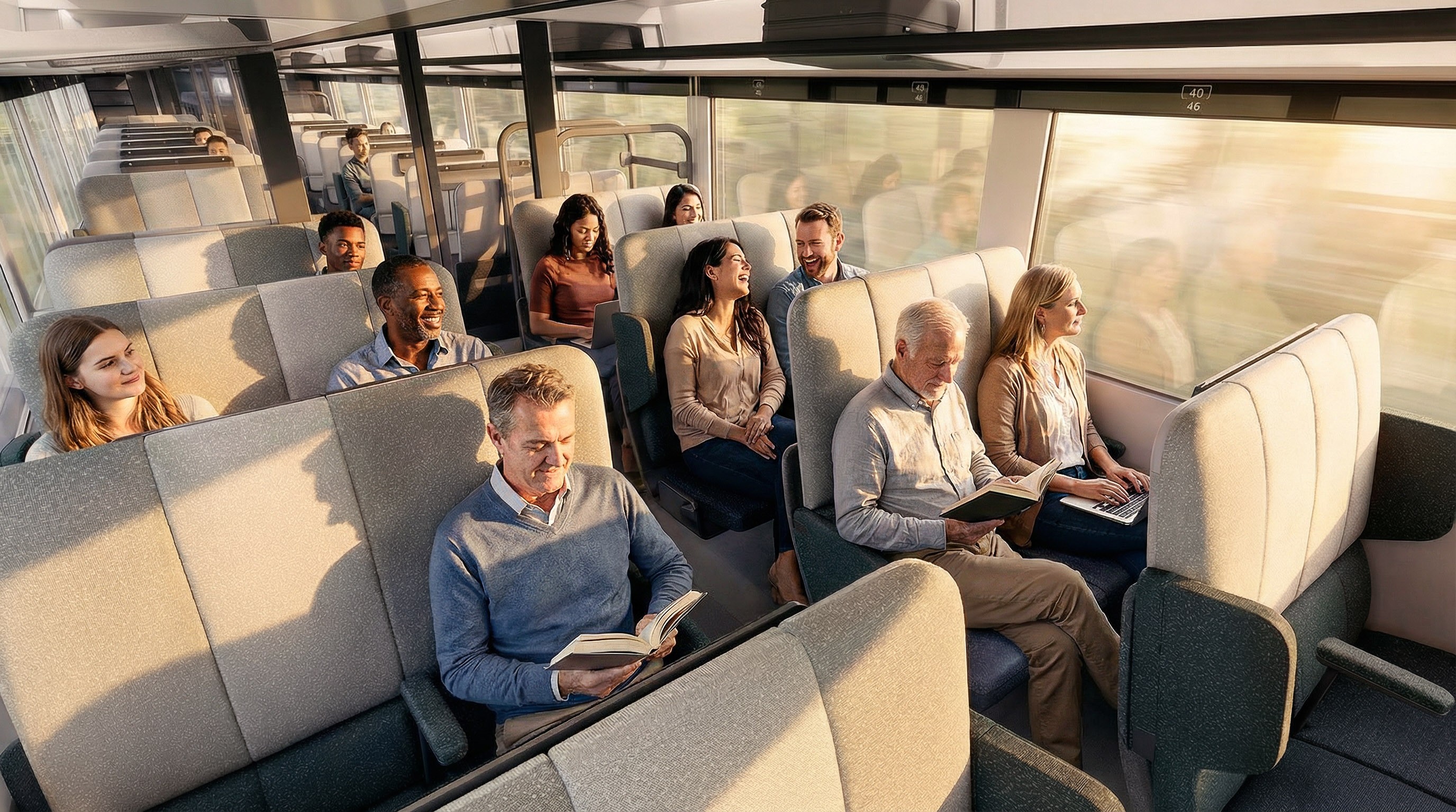 3D render showing design concept for main cabin of HS2 train