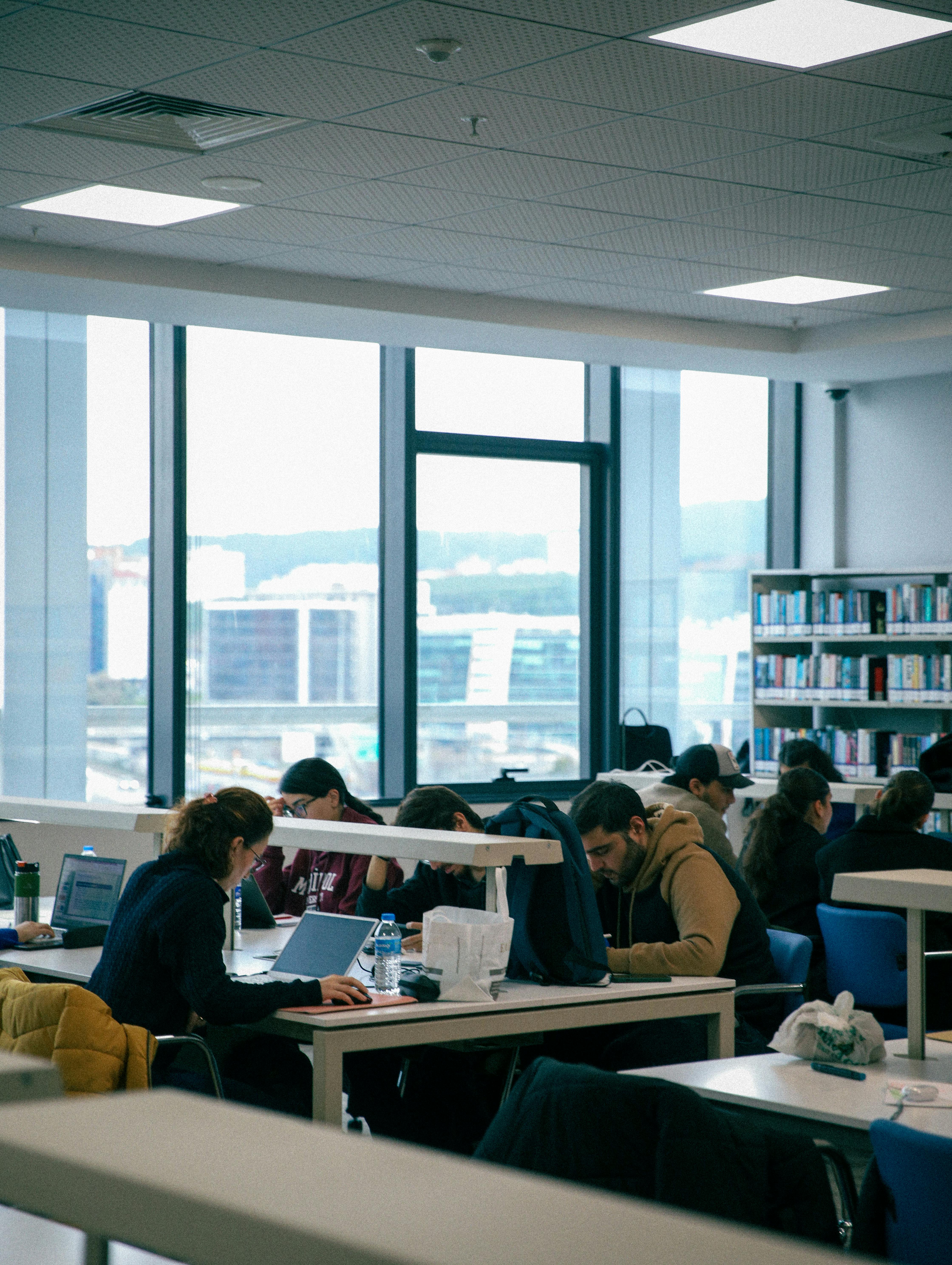 students in a library