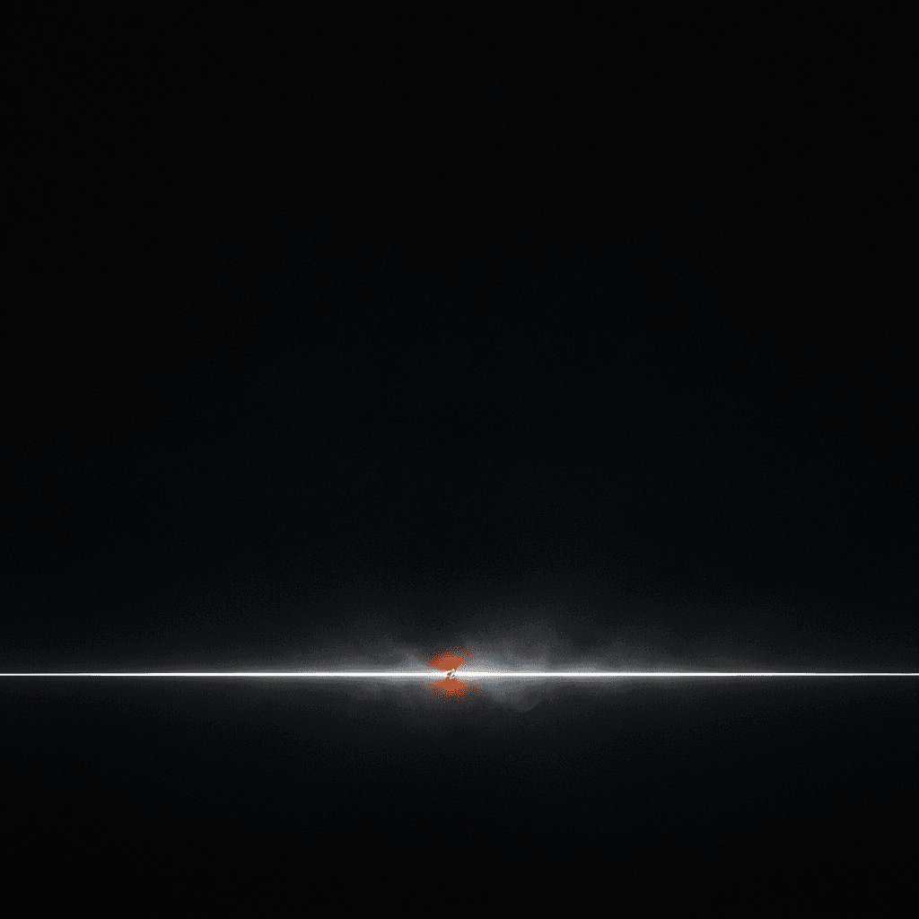 A single thin orange line of light interrupted mid-frame against deep black void