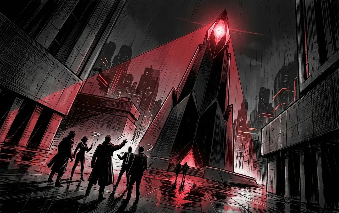 Futuristic cityscape with red lighting symbolizes RockN' Socials Digital Marketing Agency.