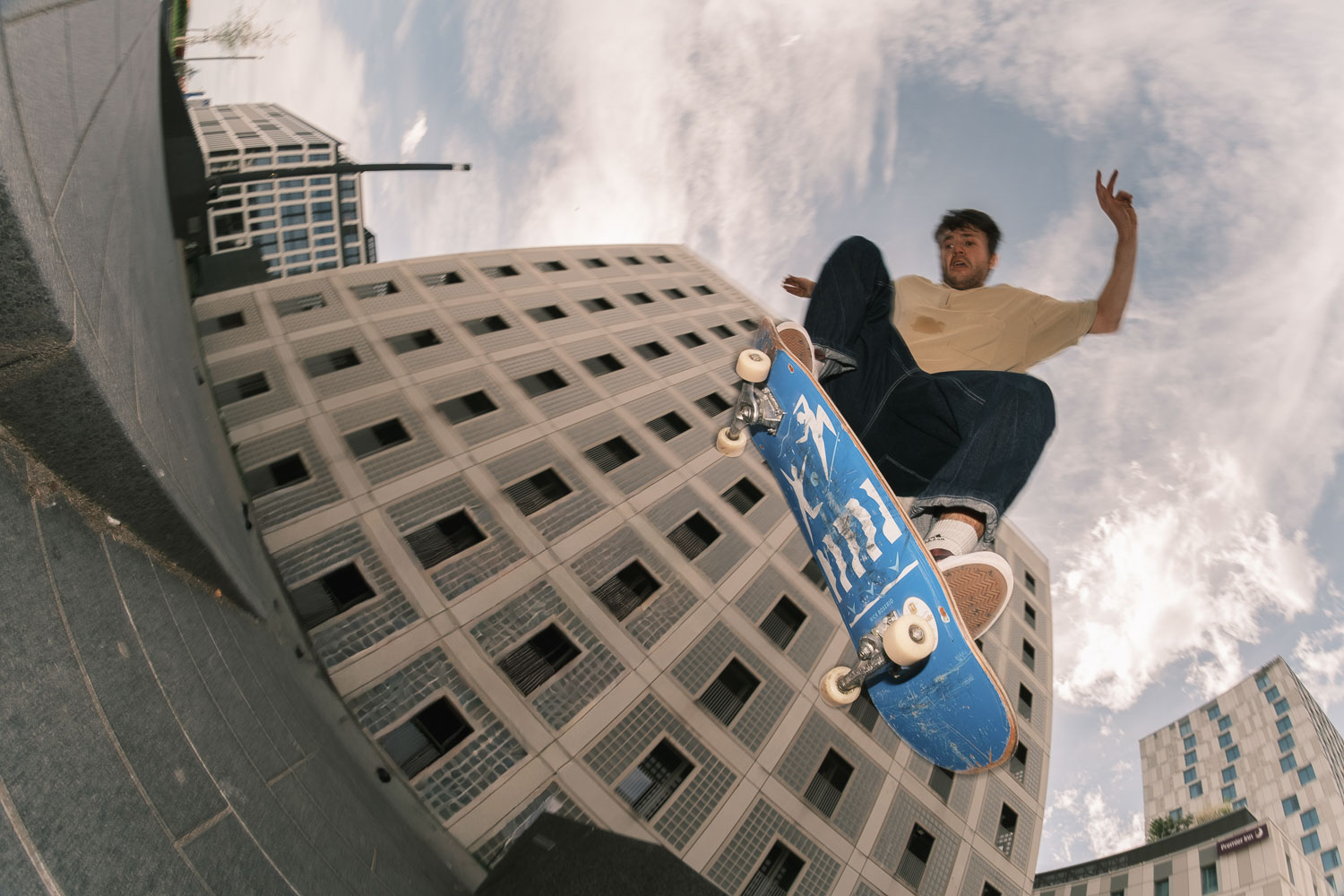 skateboard ollie wide-angle