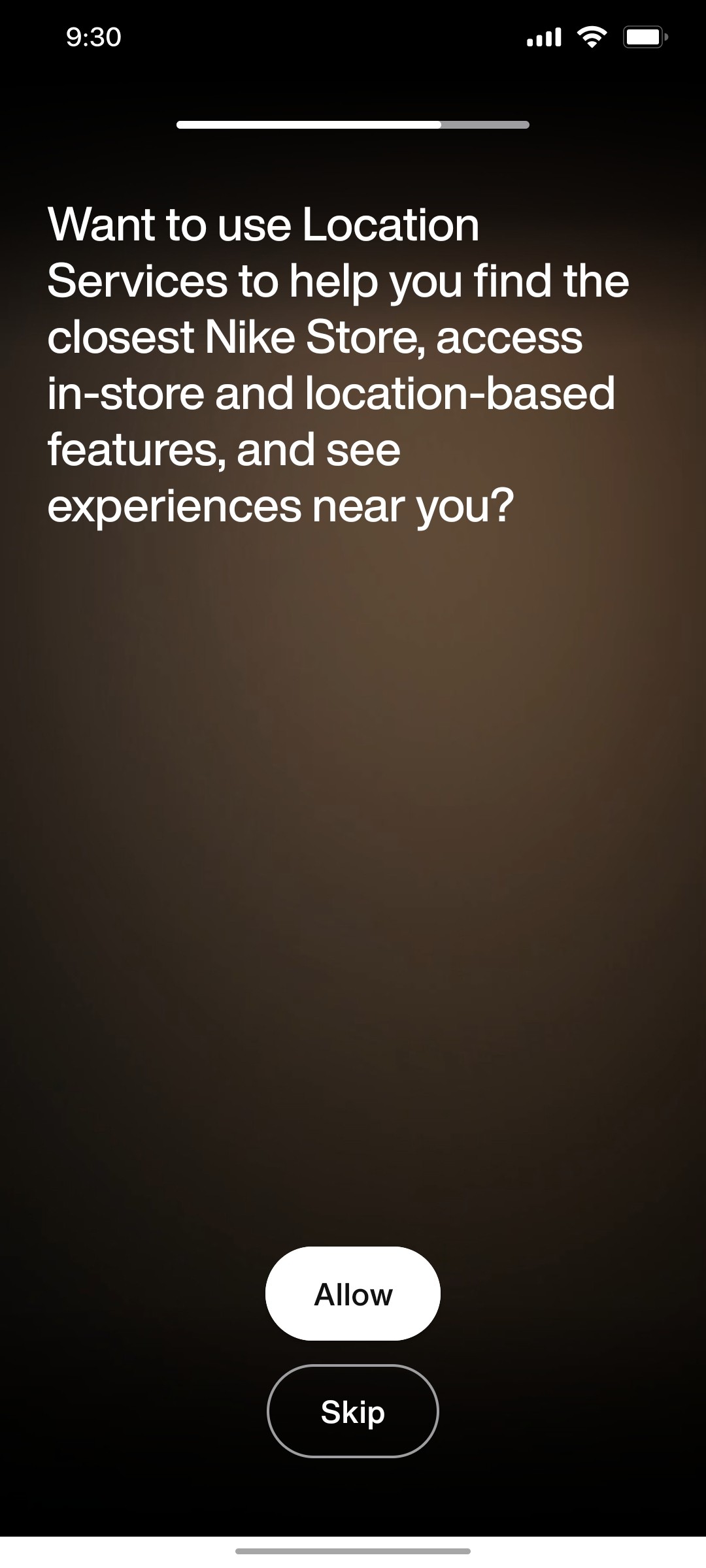 Nike App  Allow Screen