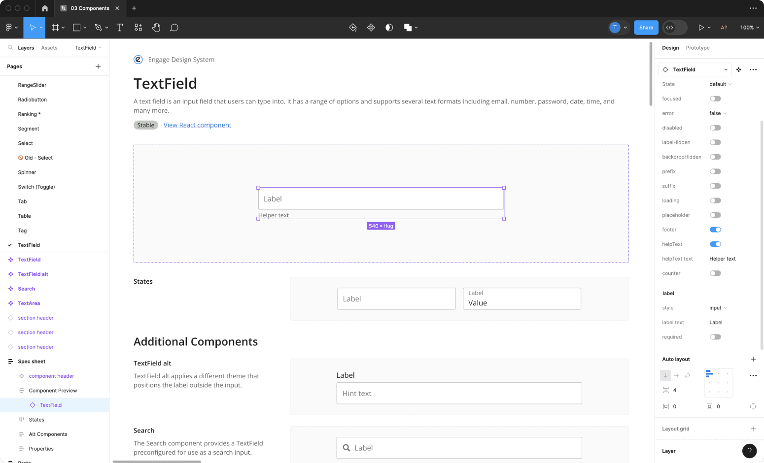 Figma component spec sheet