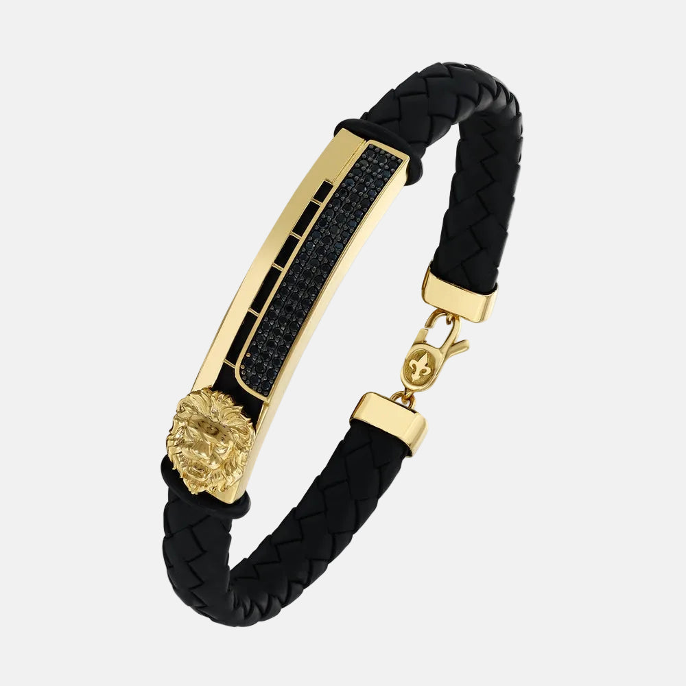 Assos Pırlanta 14 Ayar Altın Aslan Figürlü Siyah Erkek Bileklik