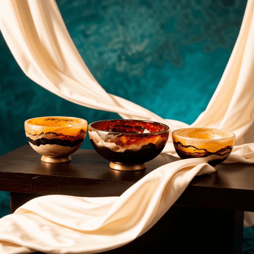 product photography of set of decorative resin bowls