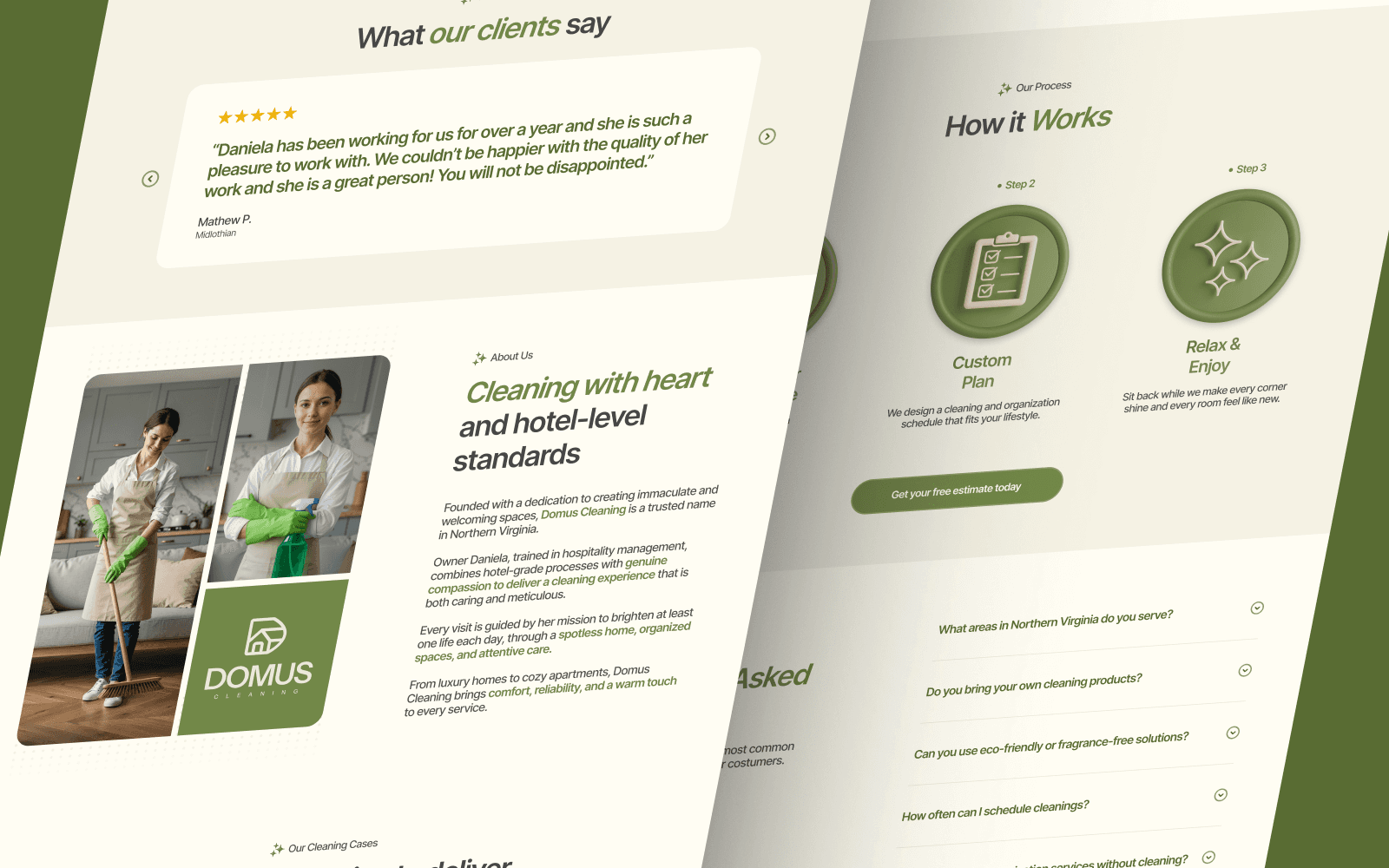 Domus Cleaning website developed by Business by Nath, showcasing cleaning services
