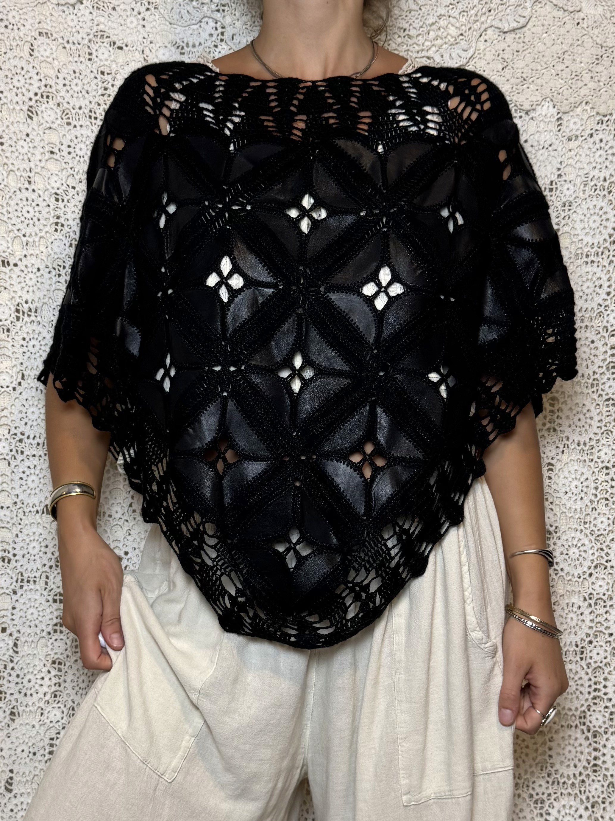 leather crochet poncho shawl