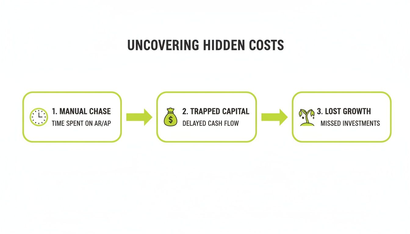 Flowchart showing hidden costs: manual AR/AP leads to trapped capital and lost growth.