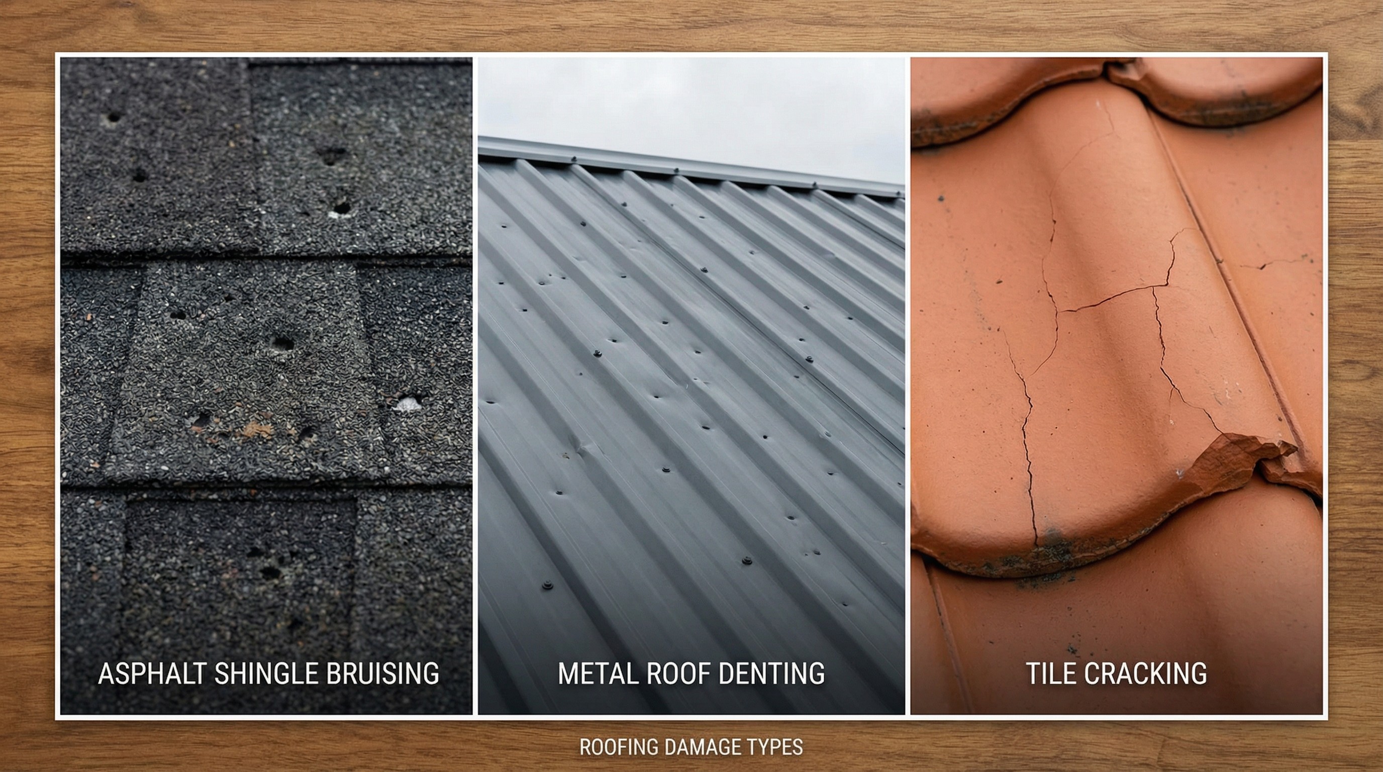 What does hail damage look like on a roof - circular bruises and granule loss