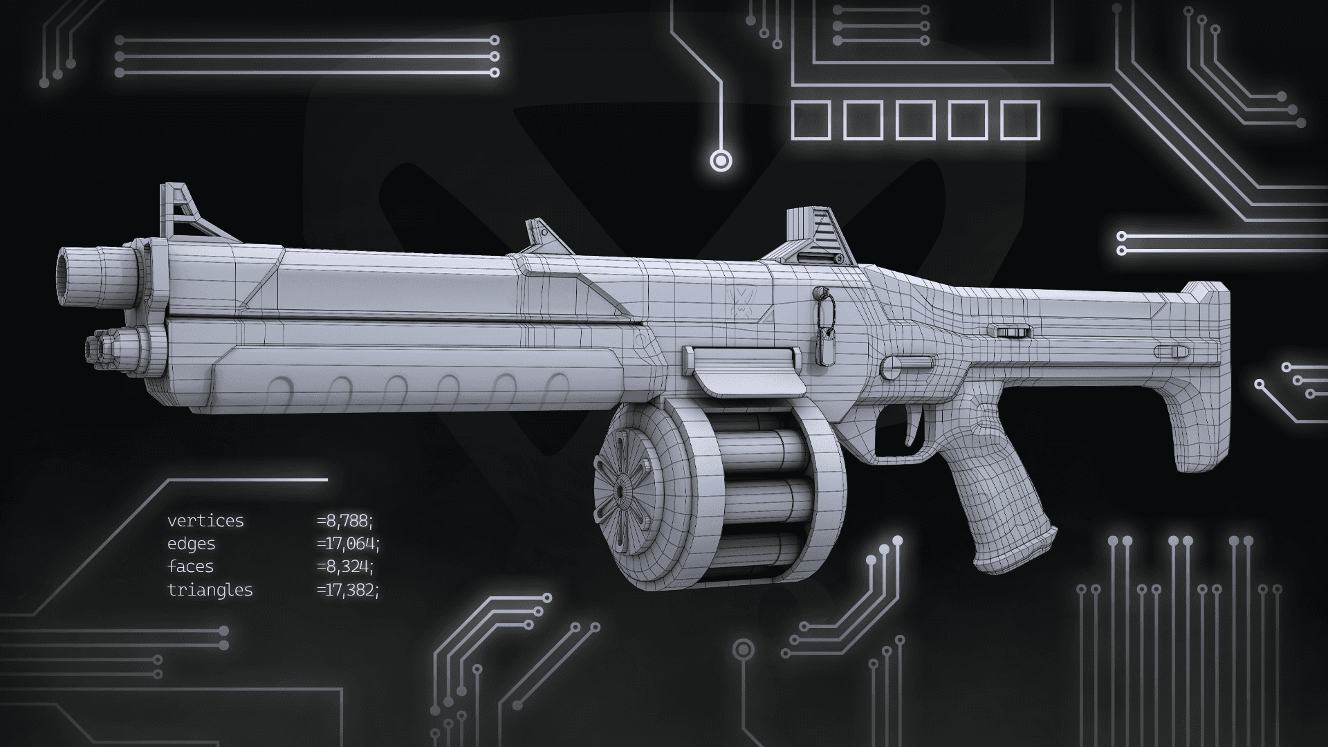 A wireframe render showing the topology details