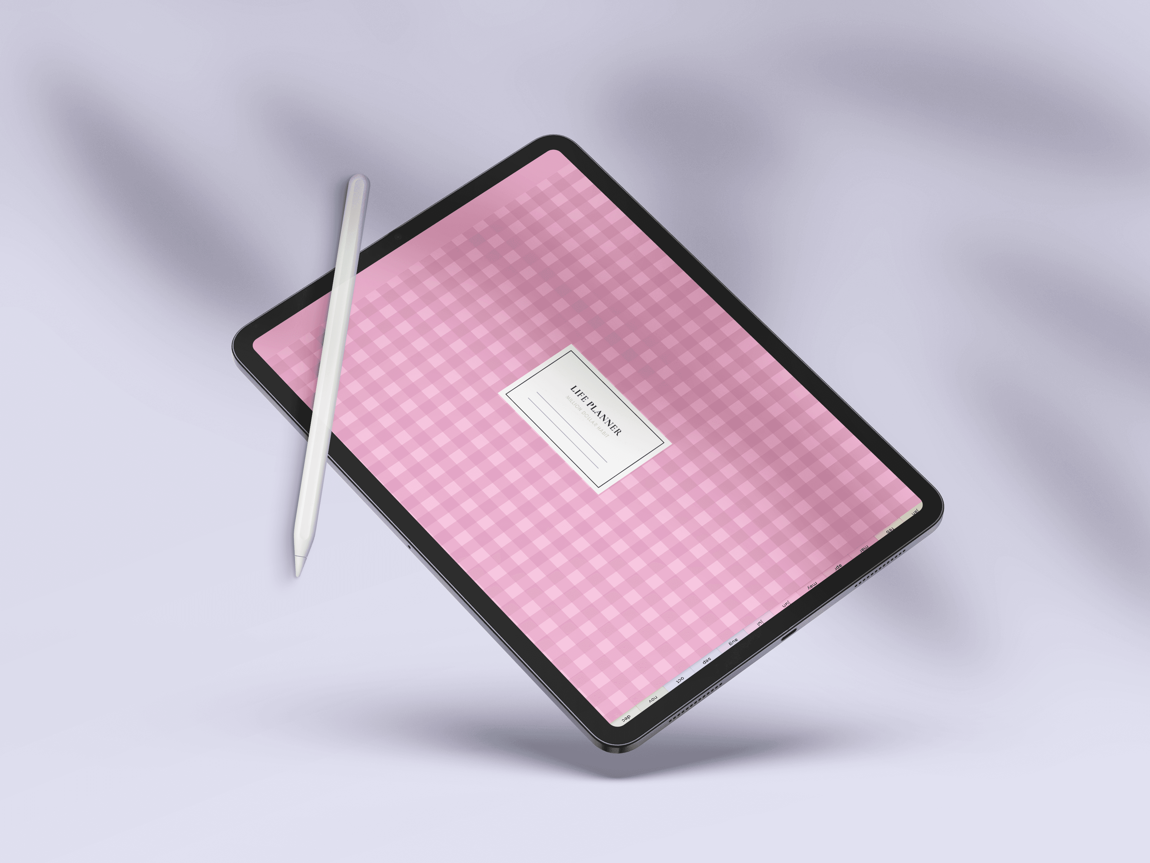 An iPad with a mind map of digital marketing on the screen lying on a wooden table.